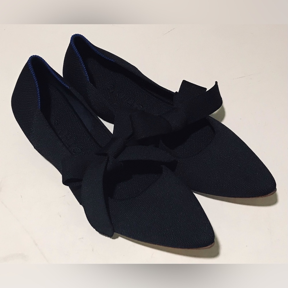 ROTHY'S THE MARY JANE Women’s Sz-10.5 Bow Detail Black Pointed Toe Ballet Flats